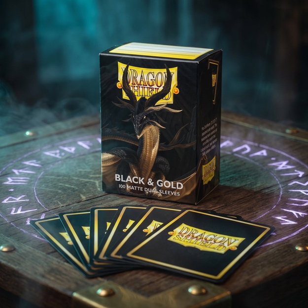 Dragon Shield Matte Dual įmautės, juoda ir auksinė, 100 vnt.