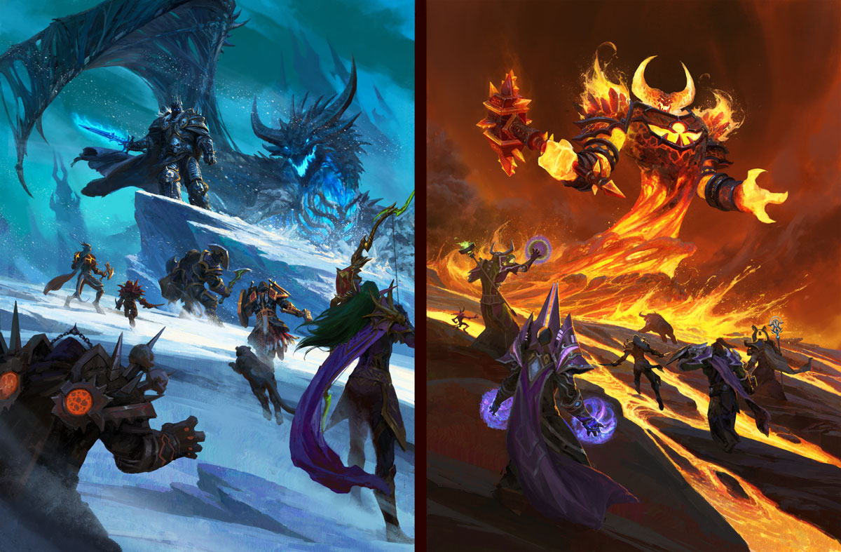 D&D: World of Warcraft iliustracija: Icecrown ledynai ir Ragnaros liepsnos